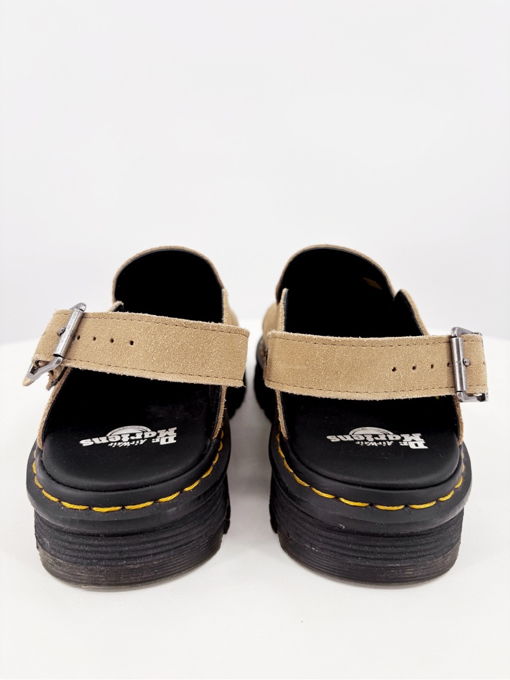 DR. MARTENS Zebzag Tan Suede Platform Mules Clogs 10 - Picture 11 of 16